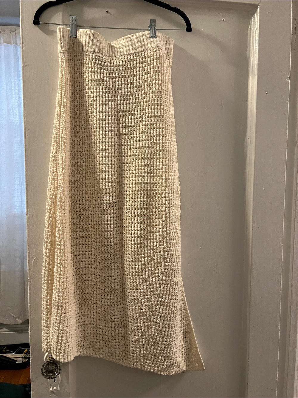 A.L.C. Cream Waffle-Knit Midi Skirt with Side Slit